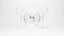 Abstract scientific illustration of soft blue particles orbiting a translucent central core along silver elliptical paths on a clean white background, representing molecular hydrogen and the immune system